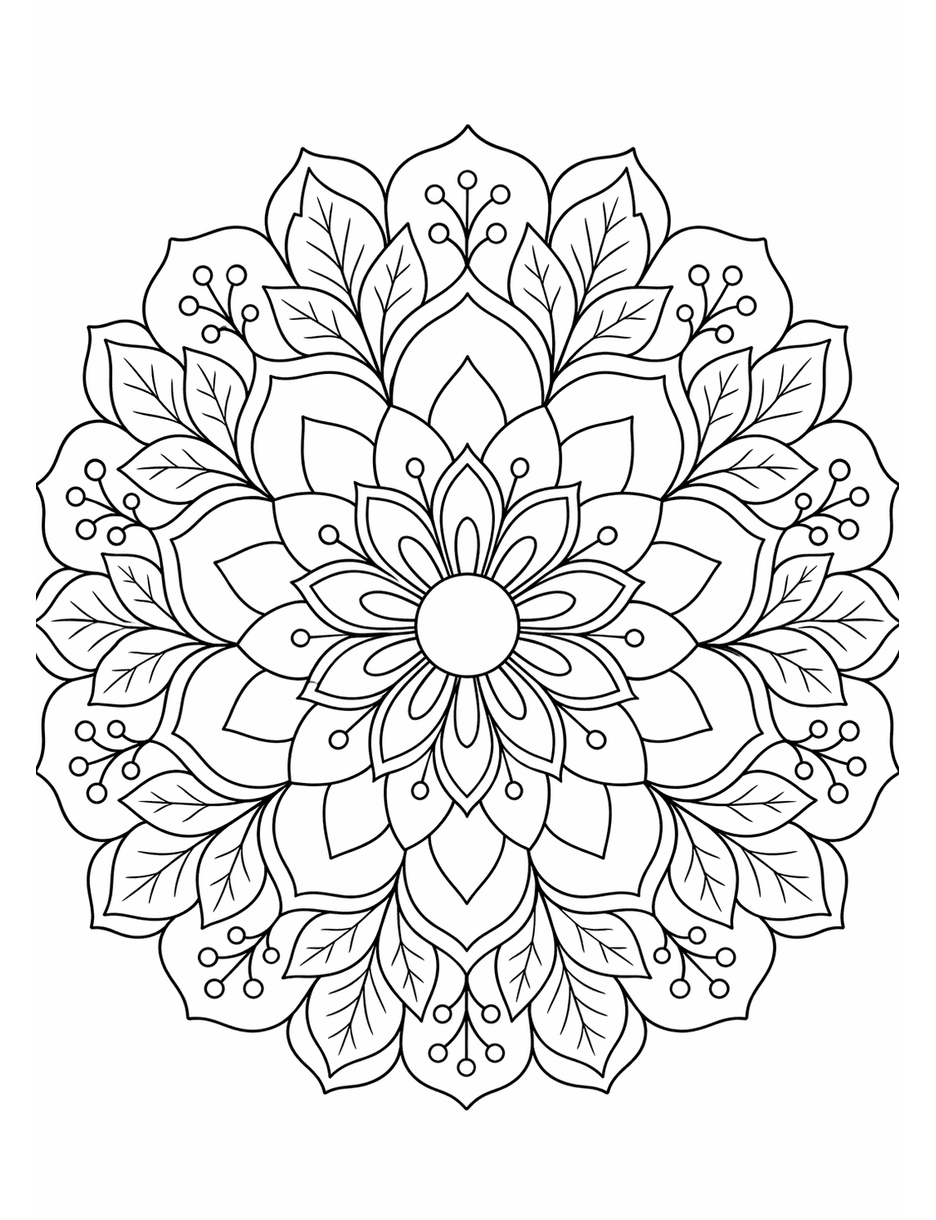 Botanical Mandala Coloring Page coloring page