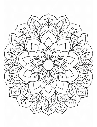 Botanical Mandala Coloring Page coloring page preview
