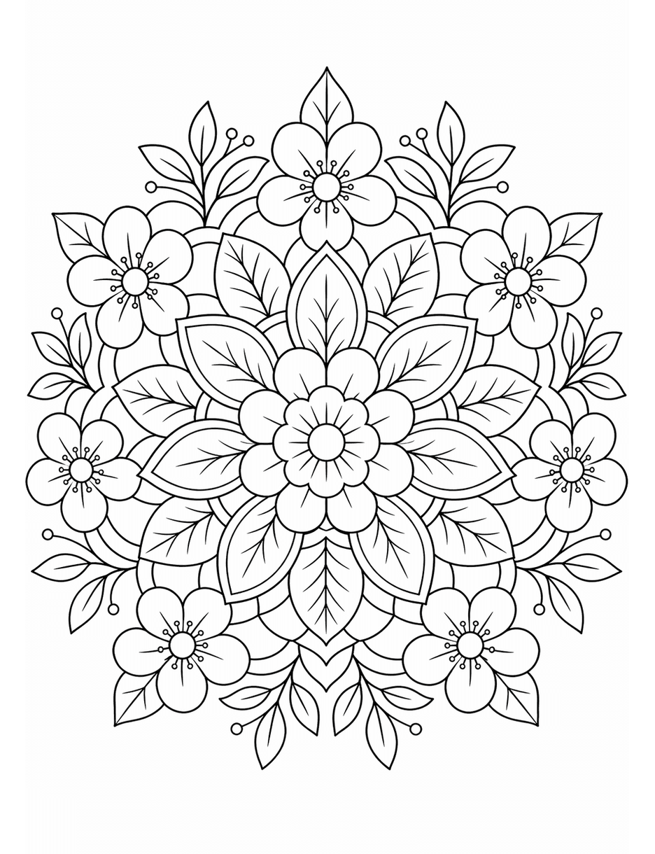 Botanical Mandala Coloring Page coloring page