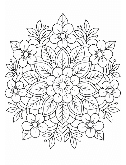 Botanical Mandala Coloring Page coloring page preview
