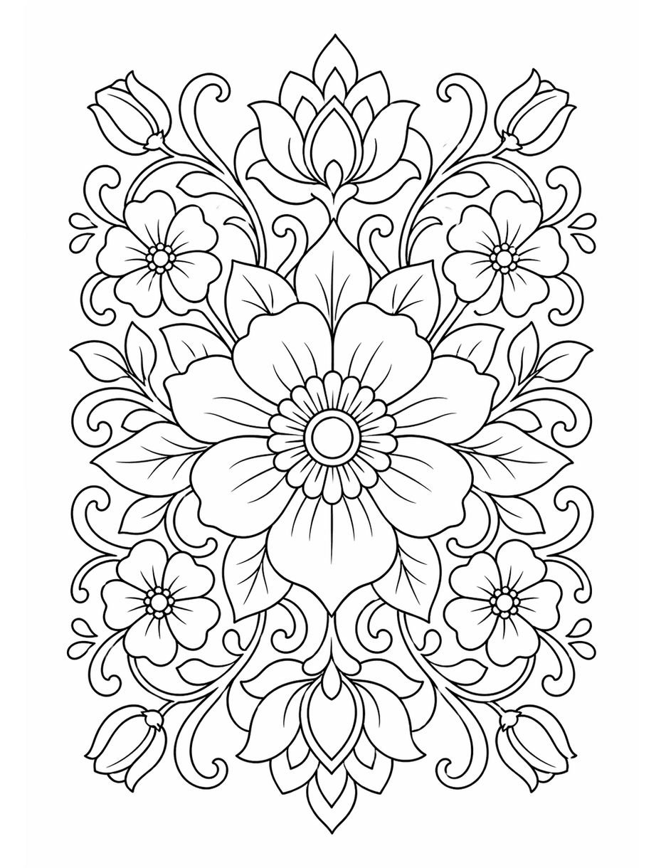 Ornate Flower Pattern Coloring Page coloring page