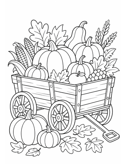 Autumn Wagon Harvest printable coloring page from the fall coloring pages collection