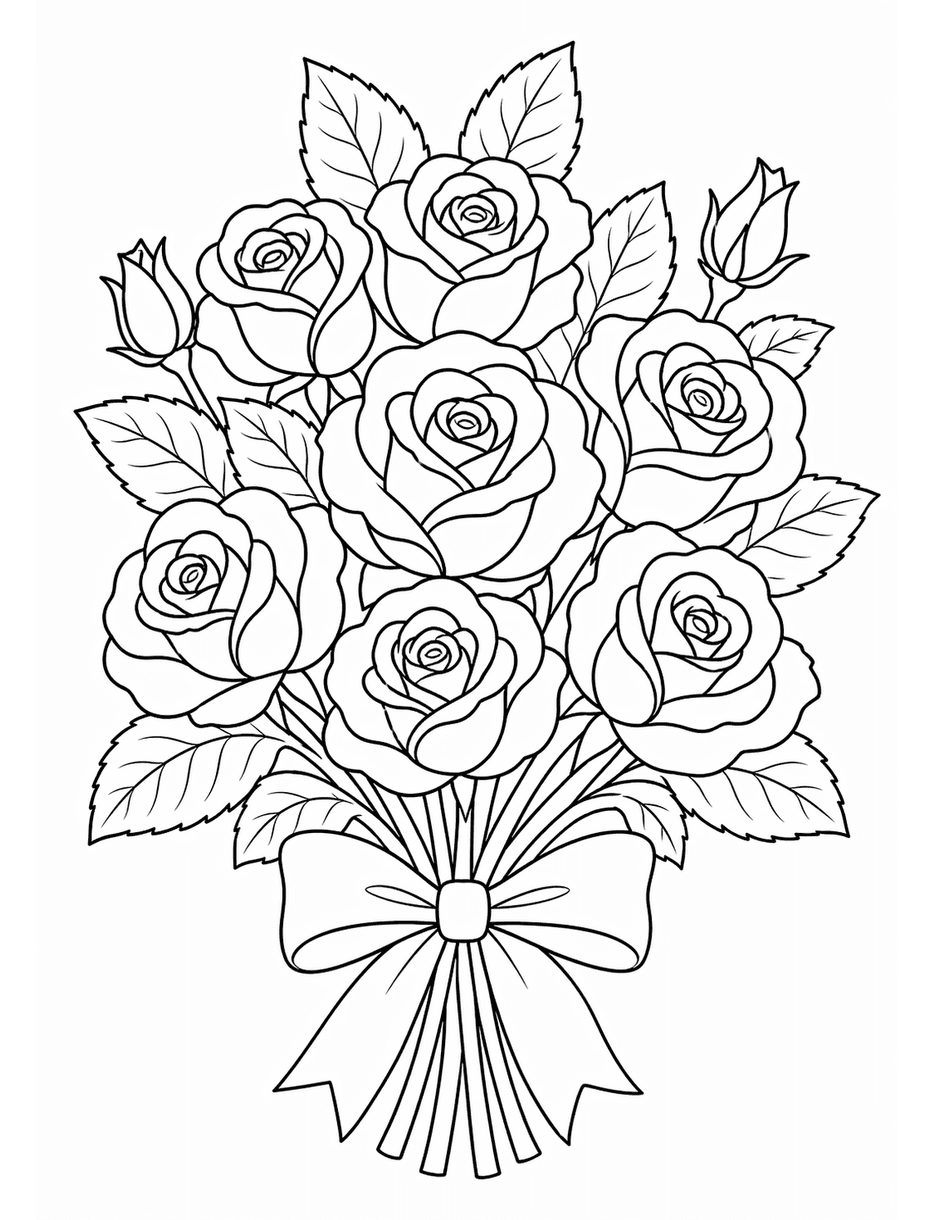 Rose Bouquet Coloring Page coloring page
