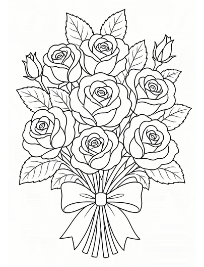 Rose Bouquet Coloring Page coloring page preview