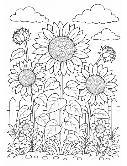 Sunflower Garden Coloring Page coloring page preview