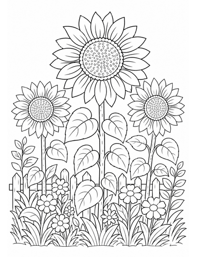 Sunflower Garden Coloring Page coloring page preview