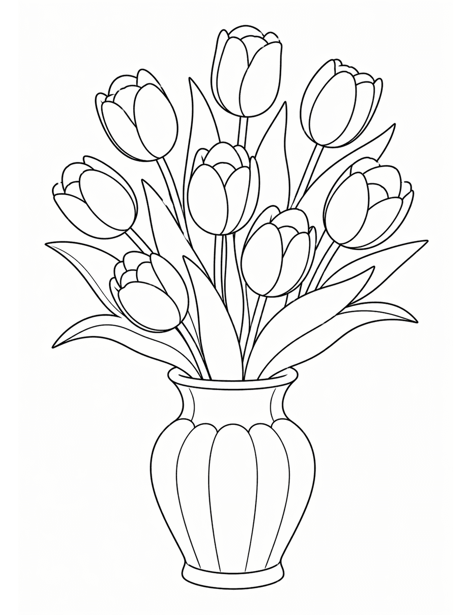Tulip Vase printable coloring page from the flower coloring pages collection