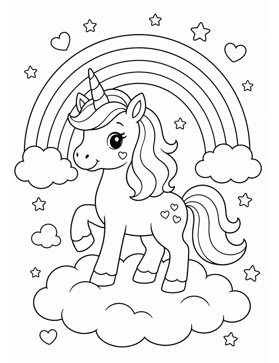 Cute Unicorn Rainbow Coloring Page coloring page