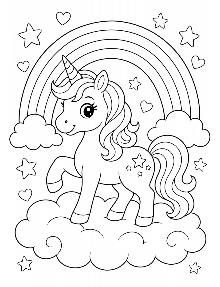 Cute Unicorn Rainbow Coloring Page coloring page