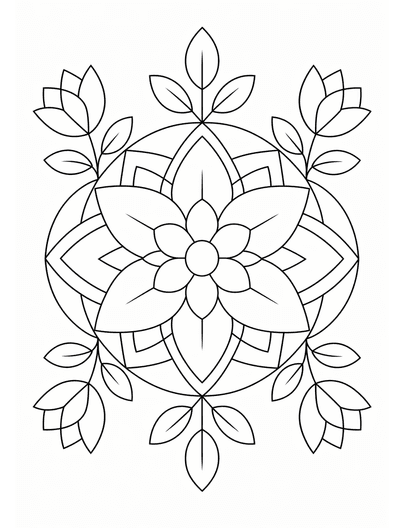 Geometric Floral Design Coloring Page coloring page preview
