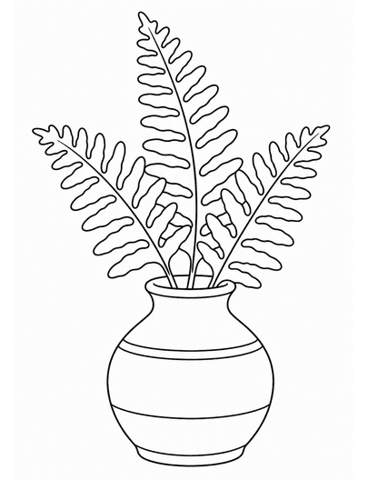 Minimal Fern In A Ceramic Vase printable coloring page from the adult coloring pages collection