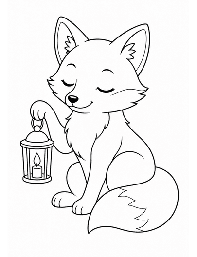 Serene Fox With A Tiny Lantern printable coloring page from the adult coloring pages collection