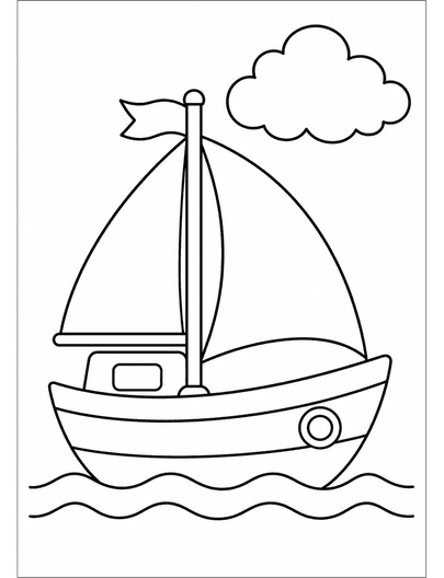 Simple Sailboat With A Puffy Cloud printable coloring page from the adult coloring pages collection