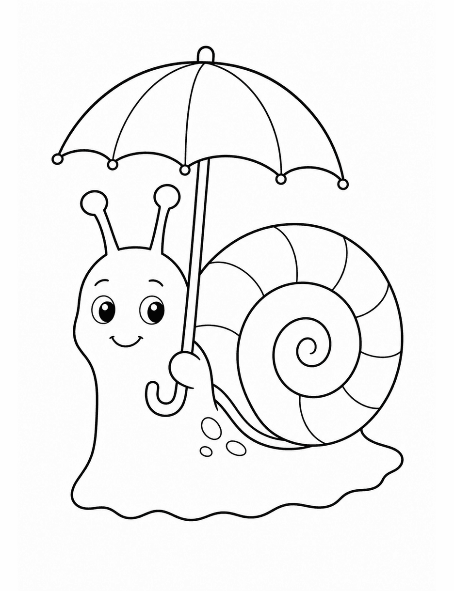 Simple Snail With A Tiny Umbrella printable coloring page from the adult coloring pages collection