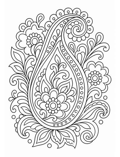Detailed Paisley Design Coloring Page coloring page preview