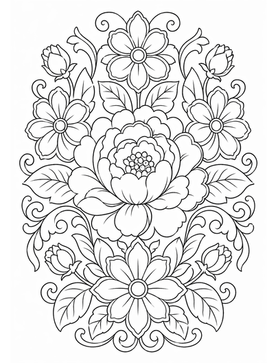 Ornate Flower Pattern Coloring Page coloring page preview