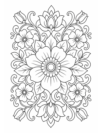 Ornate Flower Pattern Coloring Page coloring page preview