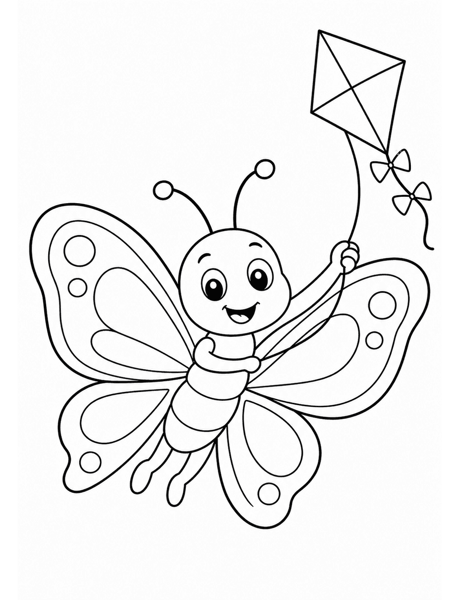 Butterfly Flying With A Small Kite printable coloring page from the butterfly coloring pages collection