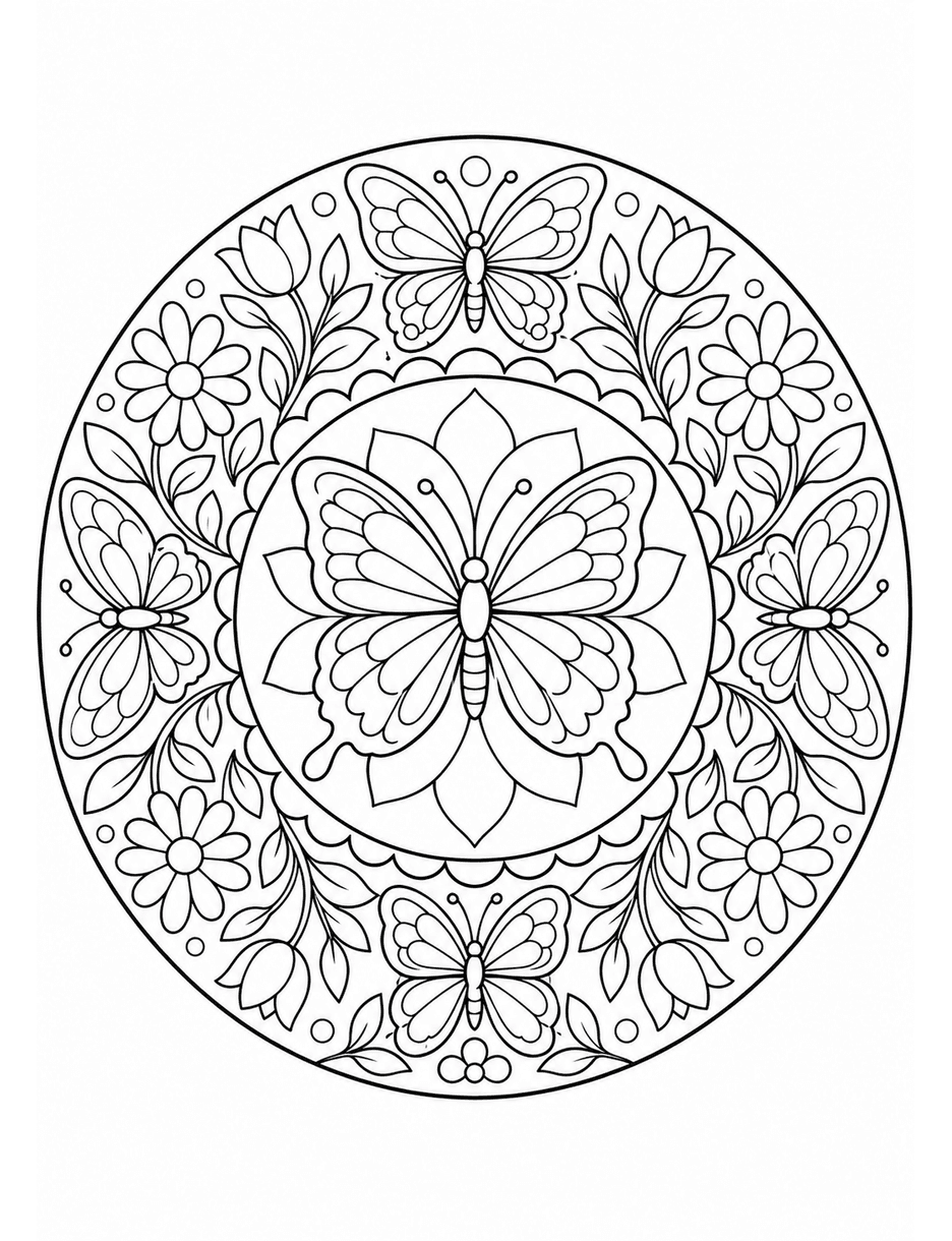 Butterfly Garden Mandala coloring page
