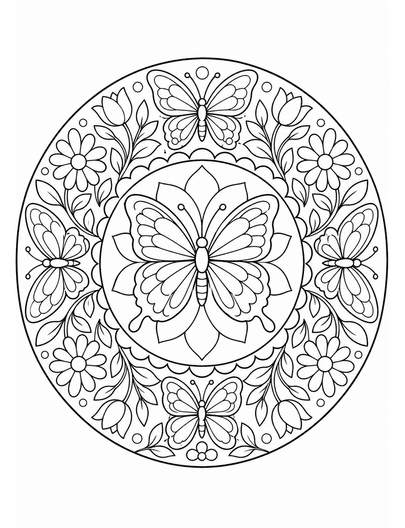 Butterfly Garden Mandala coloring page preview