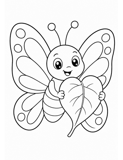 Butterfly Holding A Heart-Shaped Leaf printable coloring page from the butterfly coloring pages collection