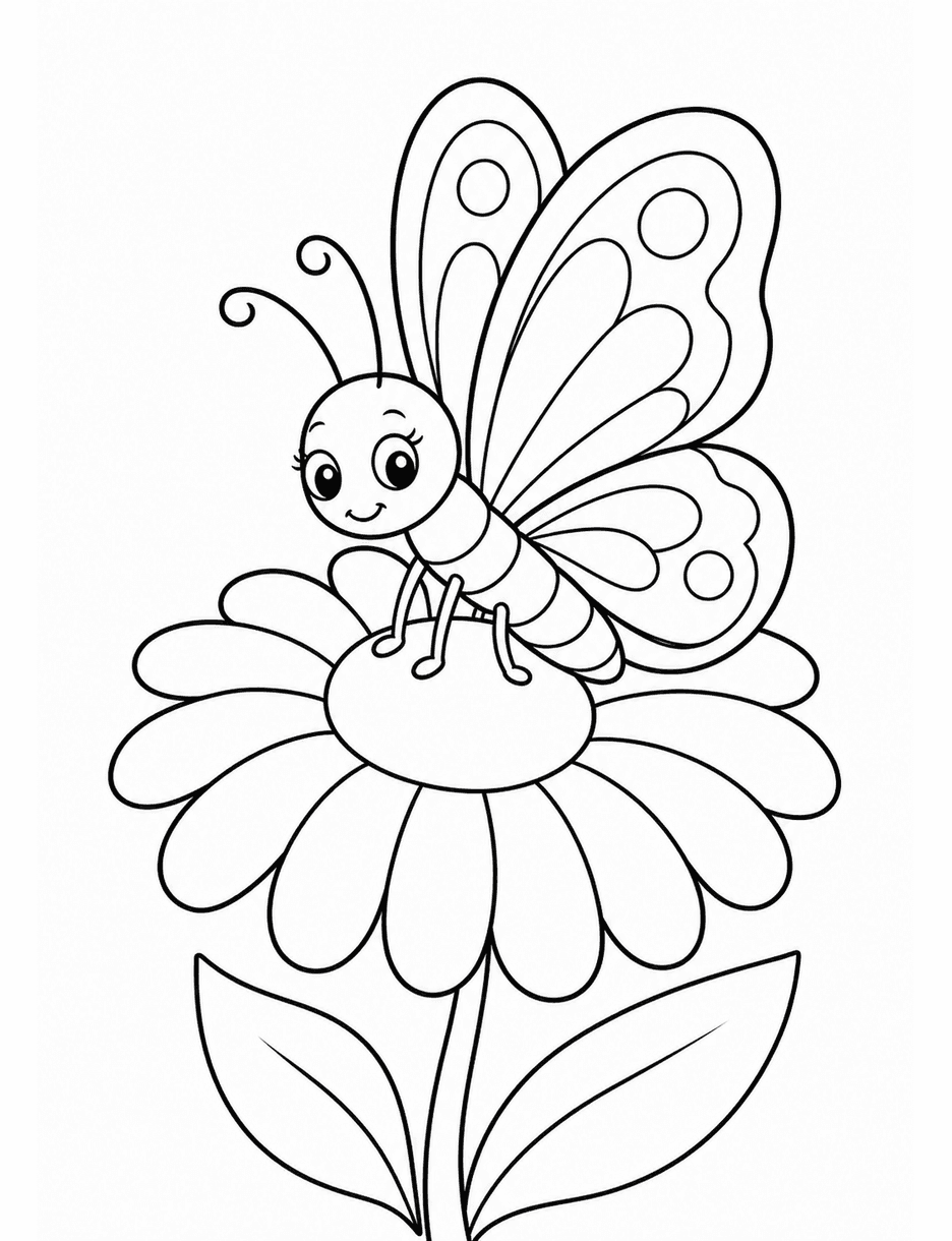 Butterfly Landing On A Daisy printable coloring page from the butterfly coloring pages collection