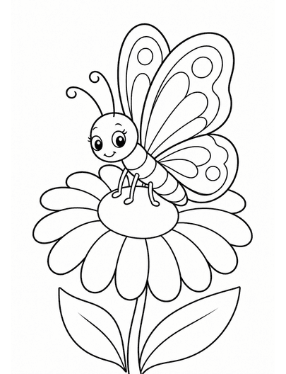 Butterfly Landing On A Daisy printable coloring page from the butterfly coloring pages collection