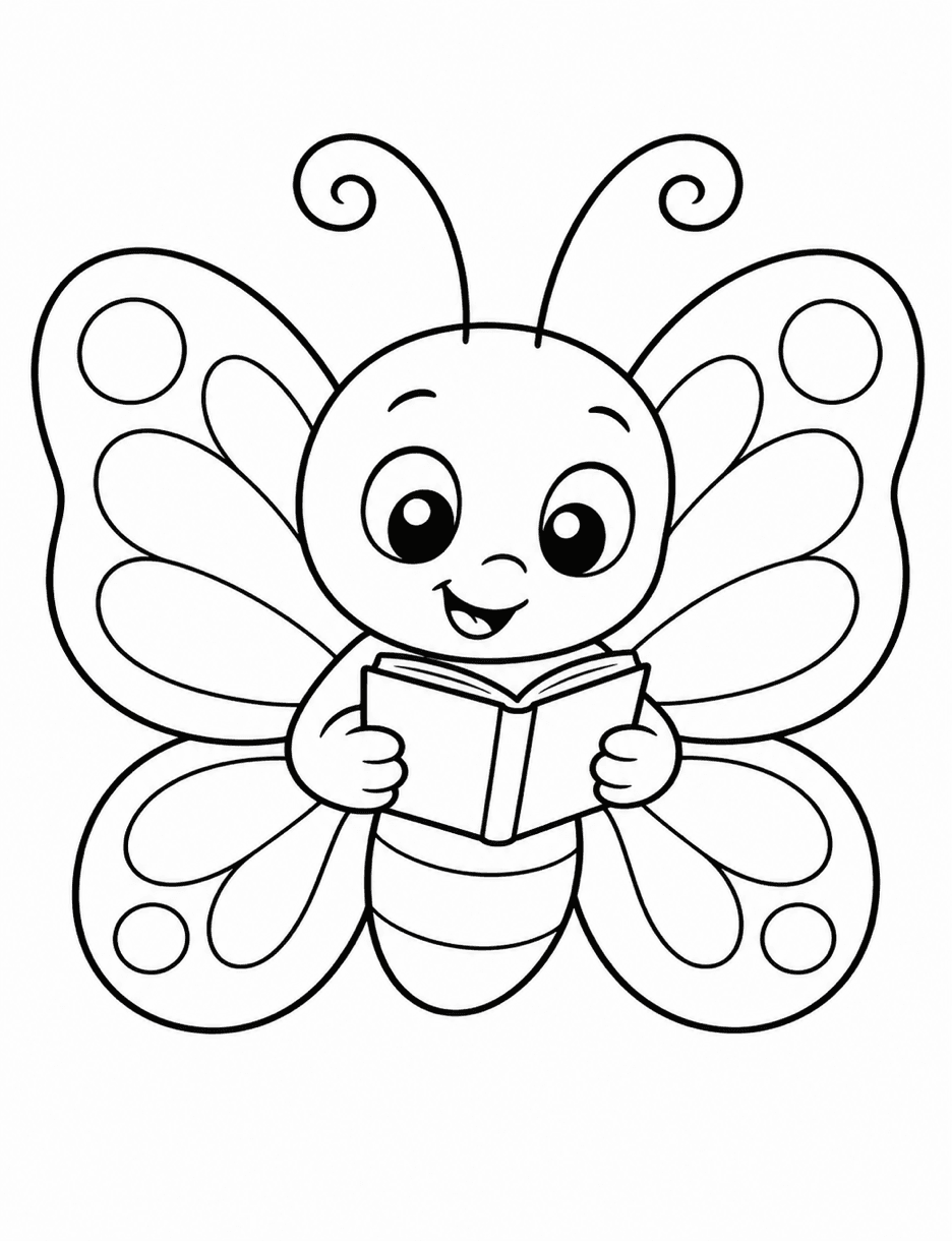 Butterfly Reading A Tiny Book printable coloring page from the butterfly coloring pages collection