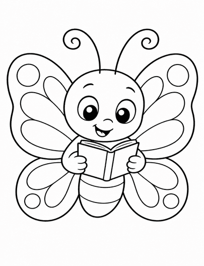Butterfly Reading A Tiny Book printable coloring page from the butterfly coloring pages collection