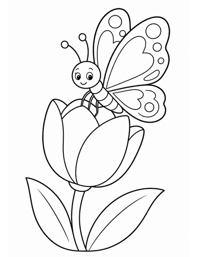Butterfly Resting On A Tulip printable coloring page from the butterfly coloring pages collection