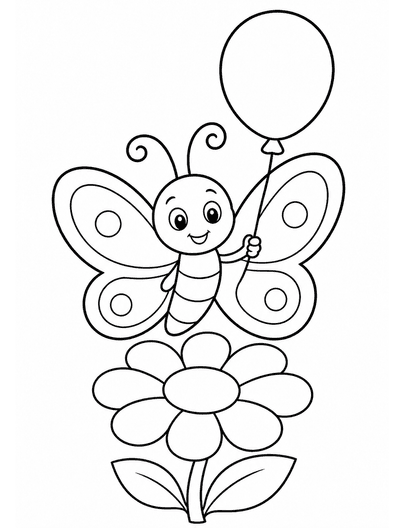 Butterfly With A Balloon Over A Flower printable coloring page from the butterfly coloring pages collection
