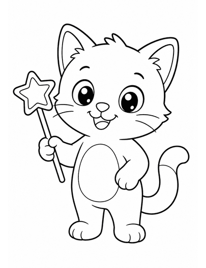 Kitten Holding A Star-Shaped Wand printable coloring page from the cat coloring pages collection