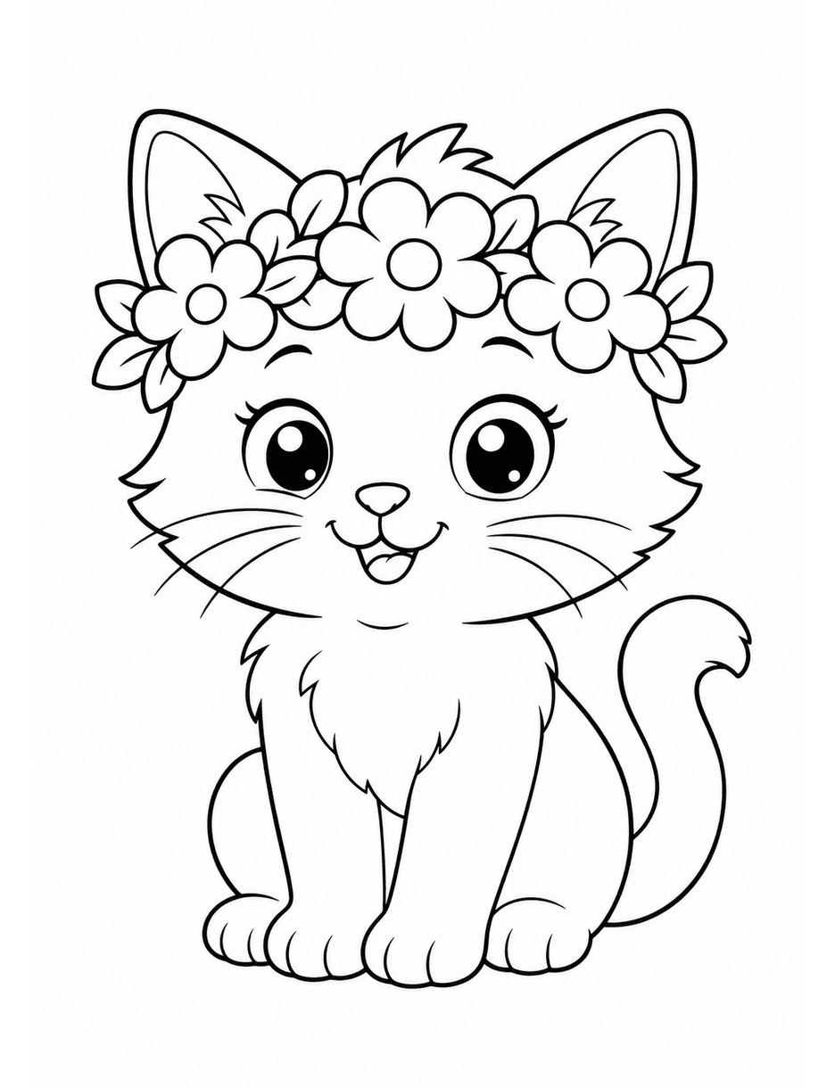 Kitten Wearing A Flower Crown printable coloring page from the cat coloring pages collection