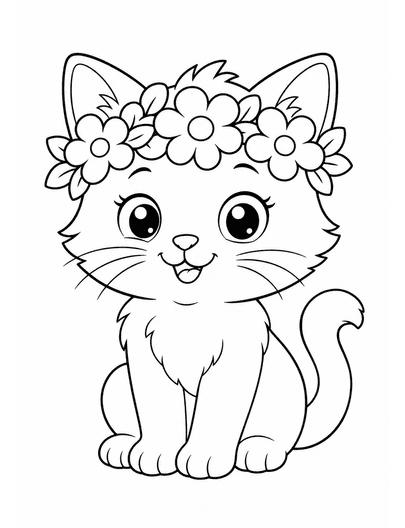 Kitten Wearing A Flower Crown printable coloring page from the cat coloring pages collection