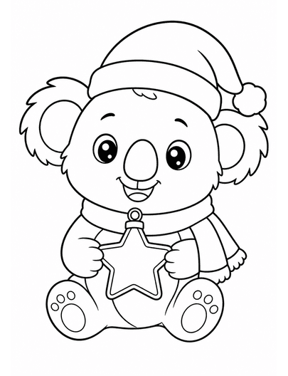Christmas Koala Holding A Star Ornament printable coloring page from the christmas coloring pages collection