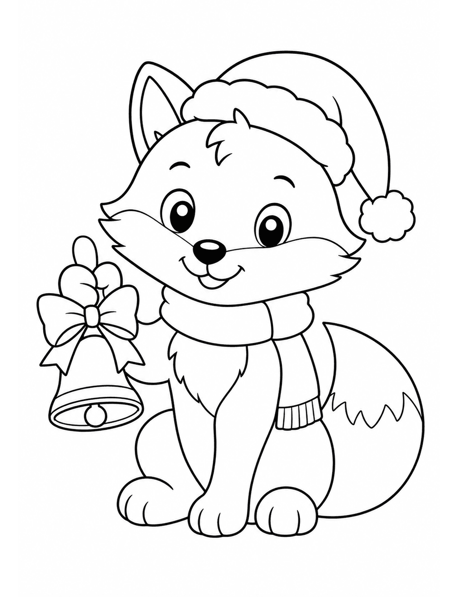 Cozy Fox With A Christmas Bell printable coloring page from the christmas coloring pages collection