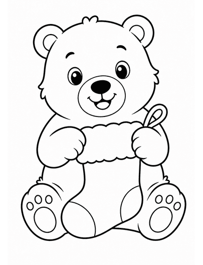 Cute Polar Bear With A Christmas Stocking printable coloring page from the christmas coloring pages collection