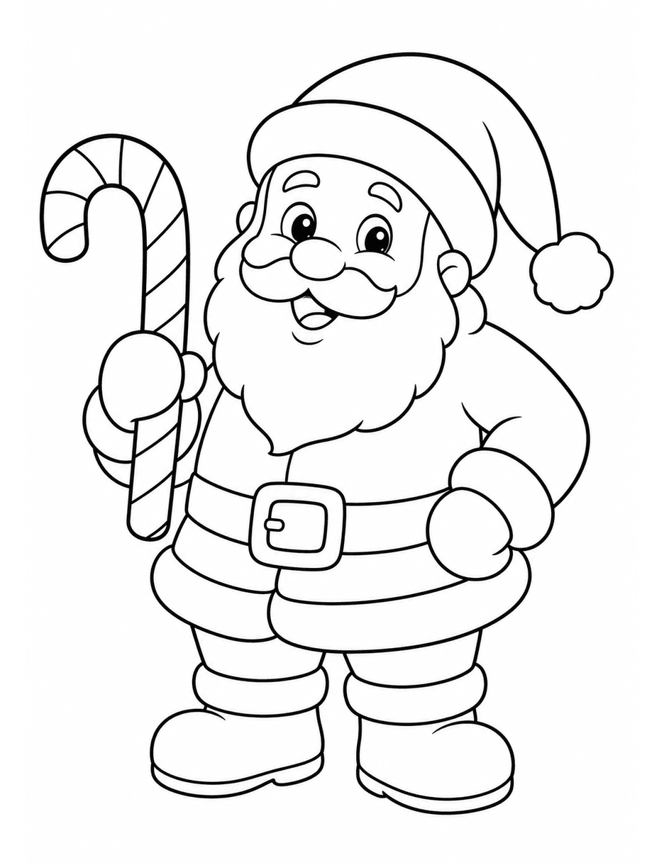 Santa Holding A Candy Cane printable coloring page from the christmas coloring pages collection