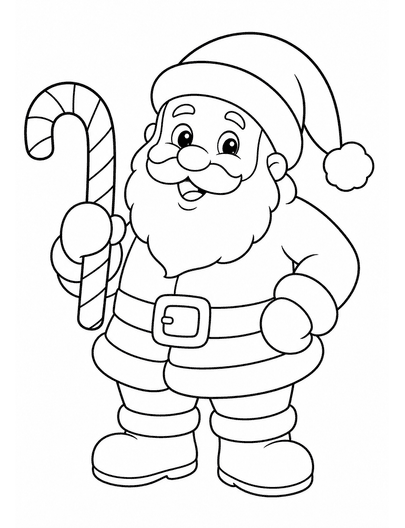 Santa Holding A Candy Cane printable coloring page from the christmas coloring pages collection