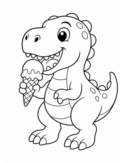 Friendly T-Rex Eating An Ice Cream Cone printable coloring page from the dinosaur coloring pages collection