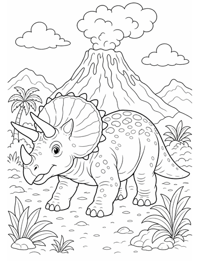 Triceratops Volcano Coloring Page coloring page preview