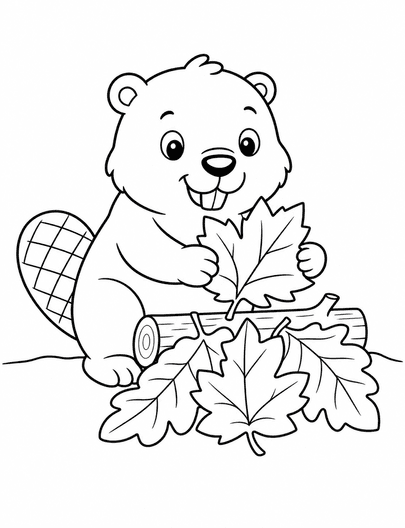 Cute Beaver Building A Leaf Dam printable coloring page from the fall coloring pages collection
