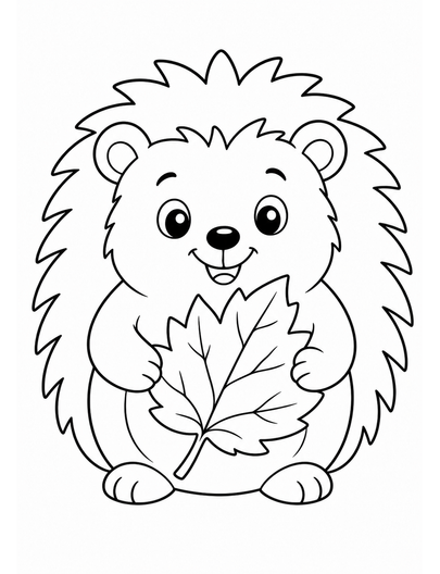 Hedgehog Holding An Autumn Leaf printable coloring page from the fall coloring pages collection