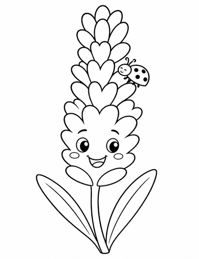 Smiling Lavender With A Tiny Ladybug printable coloring page from the flower coloring pages collection