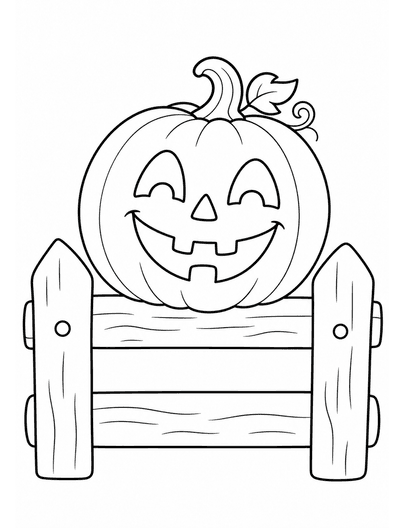 Happy Jack-o'-Lantern On A Cozy Fence printable coloring page from the halloween coloring pages collection