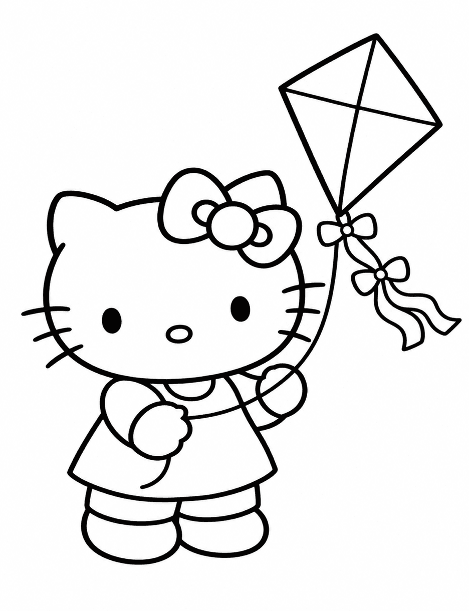 Hello Kitty Flying A Kite printable coloring page from the hello kitty coloring pages collection