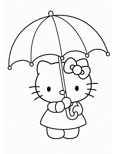 Hello Kitty Holding A Big Umbrella printable coloring page from the hello kitty coloring pages collection