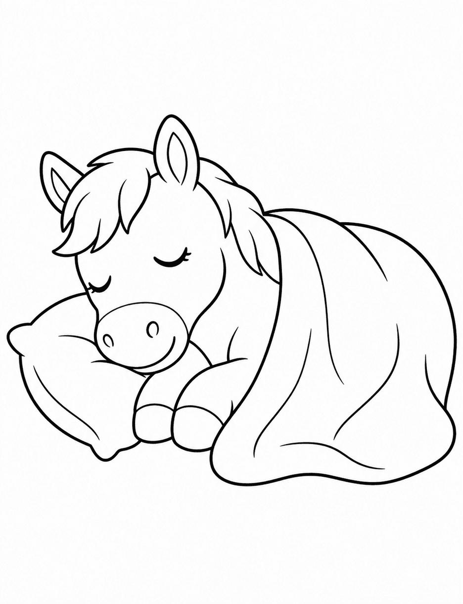 Horse Sleeping Under A Cozy Blanket printable coloring page from the horse coloring pages collection