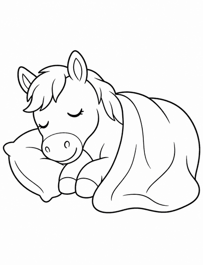 Horse Sleeping Under A Cozy Blanket printable coloring page from the horse coloring pages collection