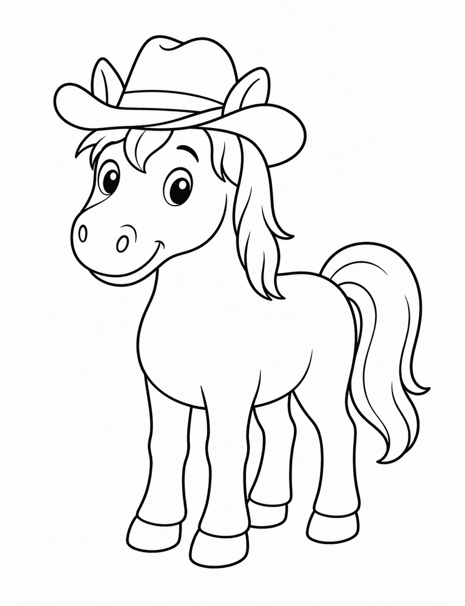 Horse Wearing A Cowboy Hat printable coloring page from the horse coloring pages collection